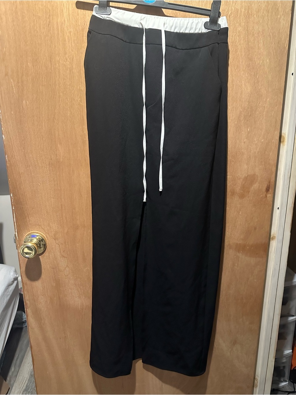 Women’s Black Drawstring Waist Pants with White Contrast